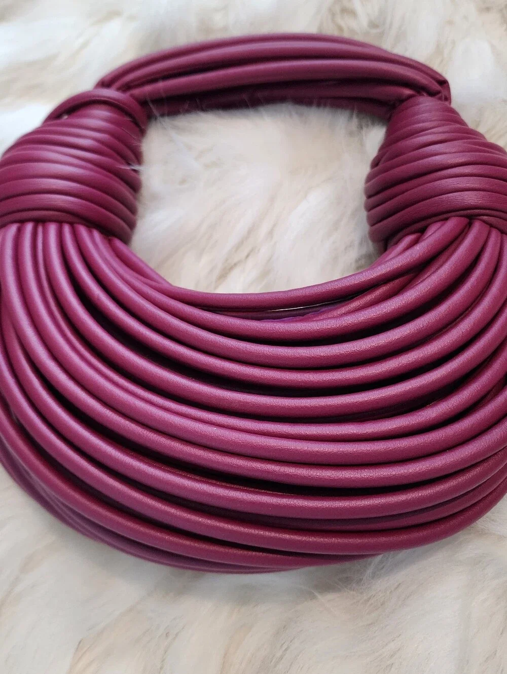Faux Leather Knotted Coil Statement Handbag Sculptural Top Handle Purse